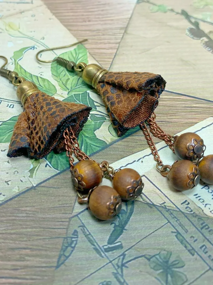 Handmade earrings with wooden beads.