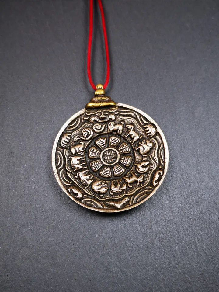 Gandhanra Acient Tibetan Buddhist Amulet,Melong Mirror,Calendar Badge,SIPAHO(srid pa ho),Made of Lima Brass,1.97"