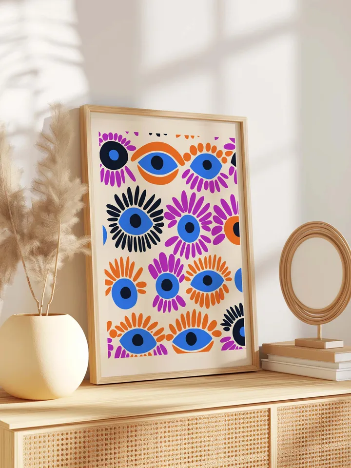 Retro Eye Art Print, Groovy Abstract Wall Art, Colorful Illustration Poster, Minimalist Eye Poster, Instant Digital Download, crayz eyes