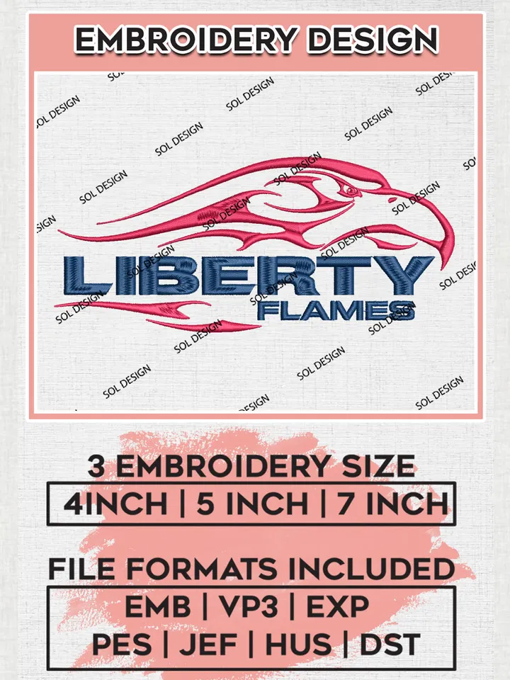 Liberty Flames Football Team Logo Embroidery Design Files, NCAA Liberty Flames Machine Embroidery, NCAA Teams, Game Day, 3 sizes, NCAA Machine embroidery designs, Digital Download