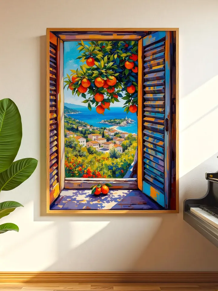 Henri Matisse Inspired Open Window Print Coastal Fauvist Painting Orange Tree View Modern Mediterranean Art Digital Poster Exhibition HMS1