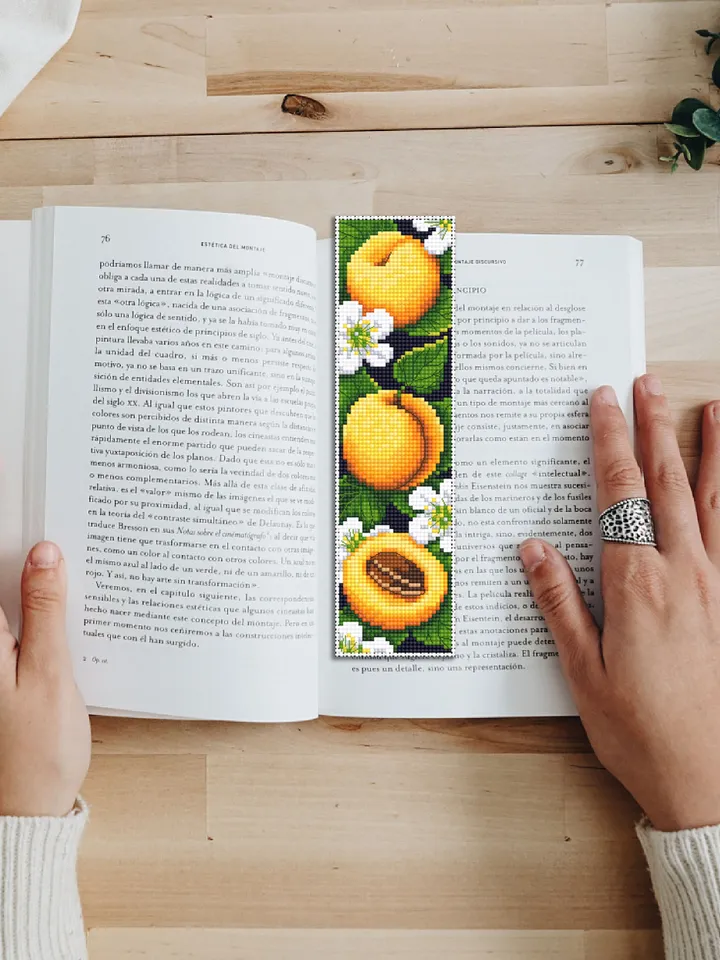 Apricot bookmark cross stitch pattern download PDF Summer fruit cross stitch chart, Digital bookmark pattern PDF, Floral bookmark #B151