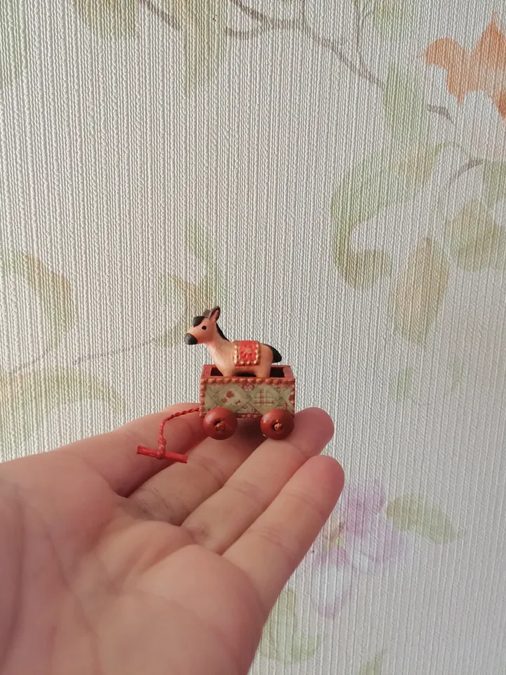 Donkey on a cart. A toy for a doll.1:12 scale.