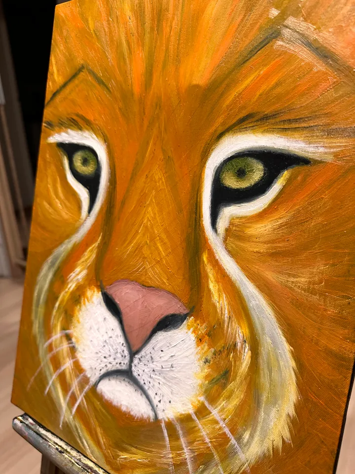 Oil Painting Portrait of a Lion Lions Wild Animals 3D Image Stretched Canvas 16x12 inches 40x30 cm New Wall Decor Unframed