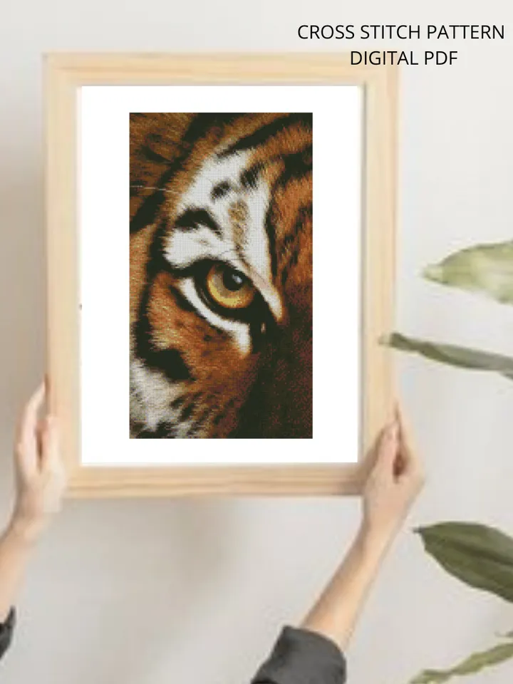 Tiger cross stitch pattern, Eye cross stitch pattern, Wild cat embroidery, Instant download, Digital PDF
