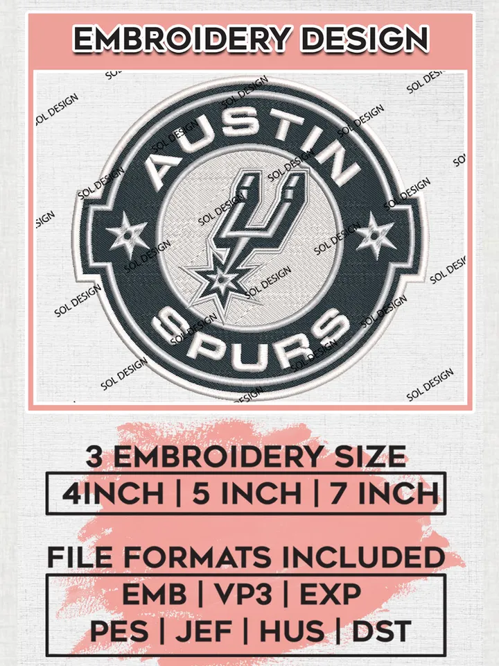 Austin Spurs NBA Team Round Logo Embroidery Designs, NBA G League Team Embroidery Files, Basketball Machine Embroidery Designs, NBA Spurs Team Logo, Sport Machine Embroidery Design, Digital Download