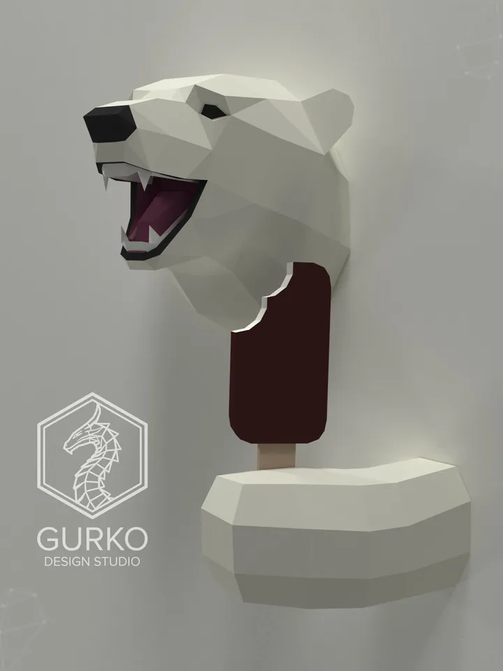 Smiling Polar Bear Papercraft, Digital Template, PDF Download, Gurko, 3D Low Poly, Pepakura, DIY Origami Sculpture, Paper Decor, DIY Gift