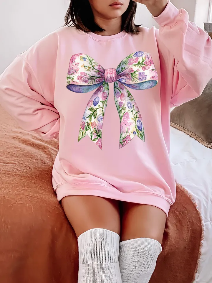 Spring Easter Coquette Bow Fluffy Bunny PNG, Retro Easter Png, Easter Bunny Png, Floral Spring Png, Pink Easter Shirt, Bunny Bow Png, Easter