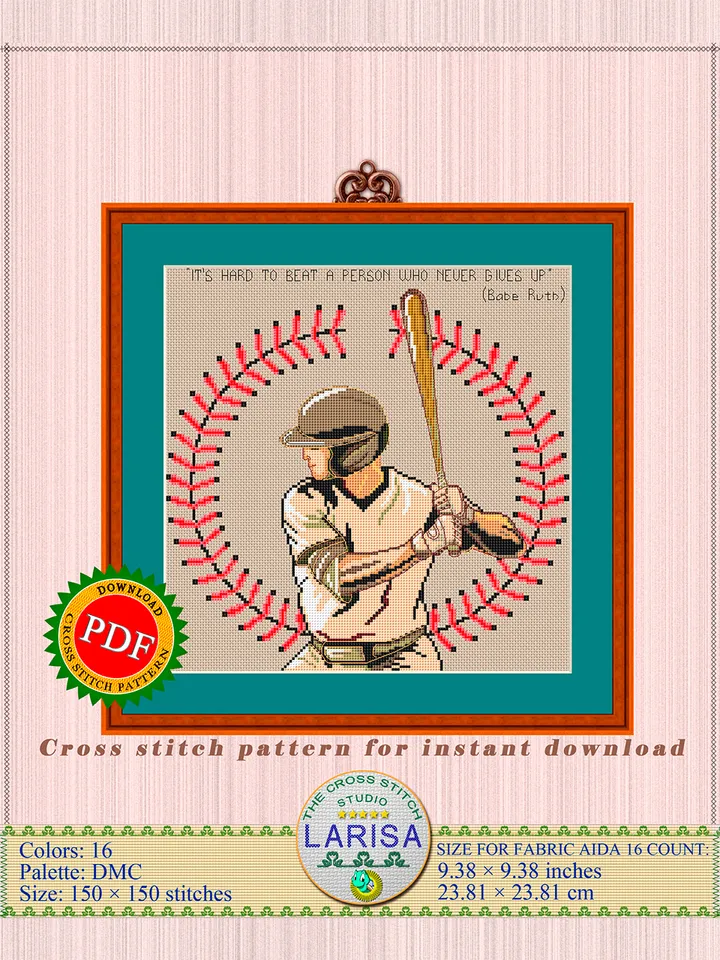 Baseball Cross Stitch Pattern | Baseball Player