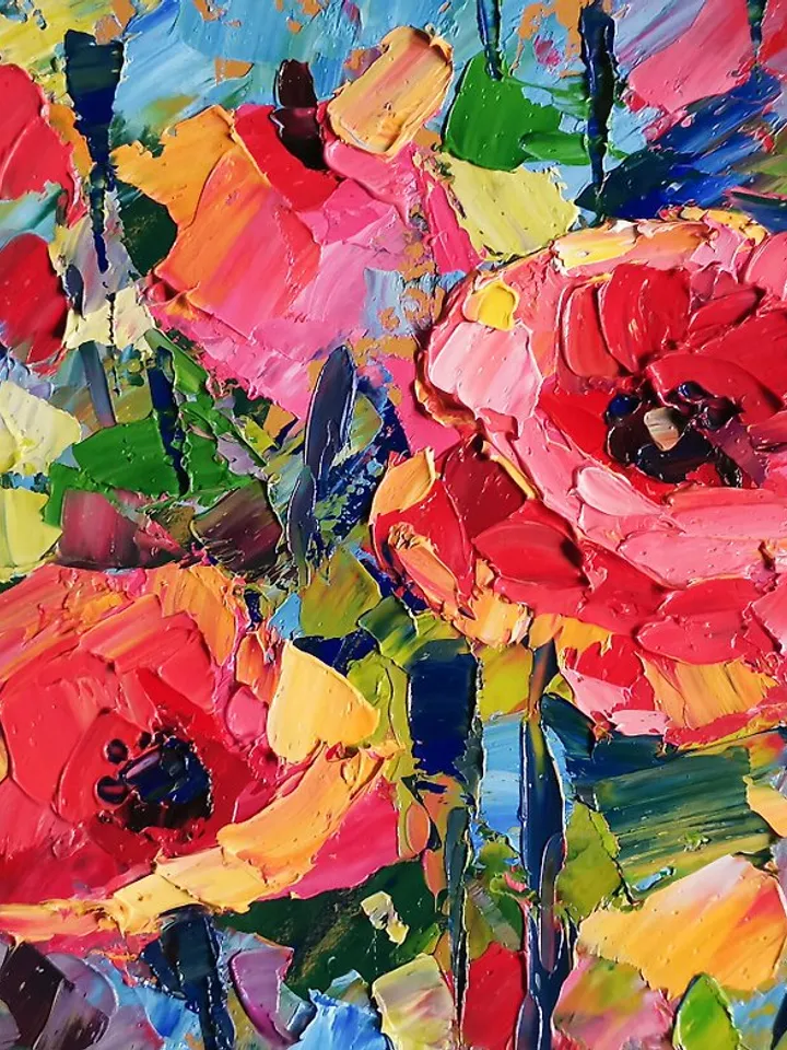Poppy Painting Original Art Small Impasto Oil Painting Flower Verafe