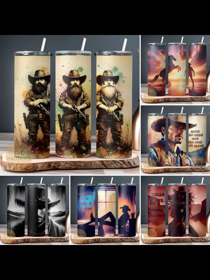 10 Western Cowboy 20 Oz Tumbler Wraps png Bundle, Cowboy and Cowgirl Sublimation Bundle Tumbler Designs png, Cowboy Gnomes Tumbler Wrap png