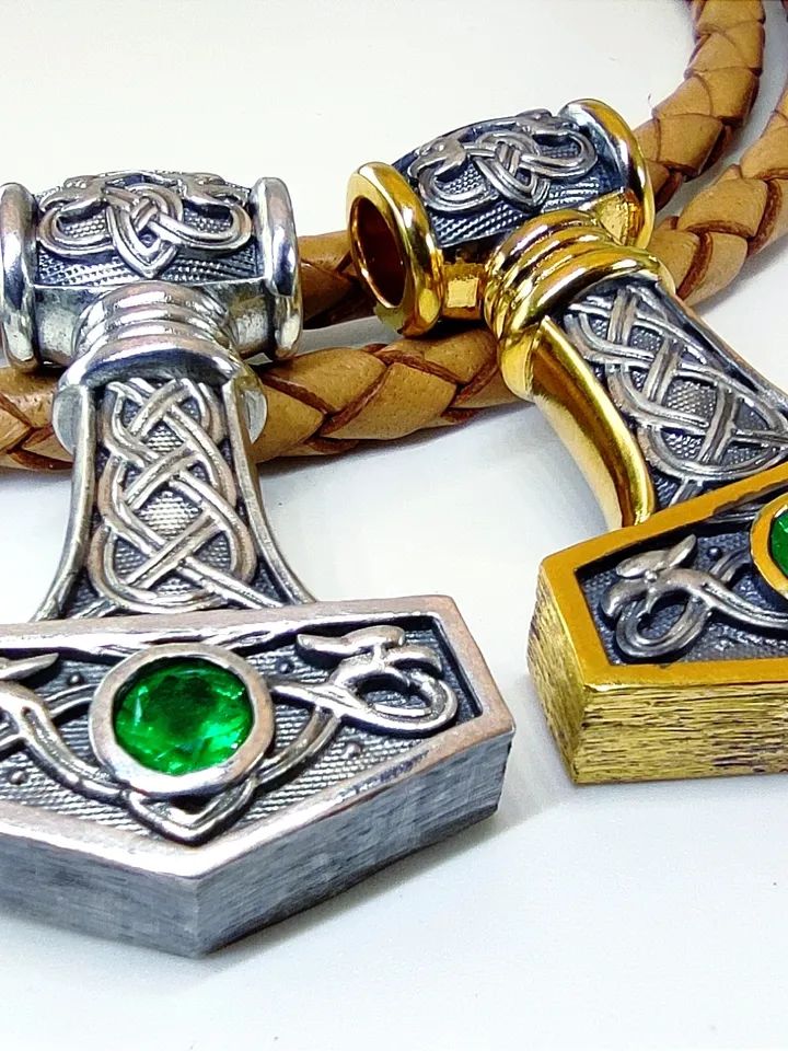 Silver Thor's Hammer with Natural Emerald