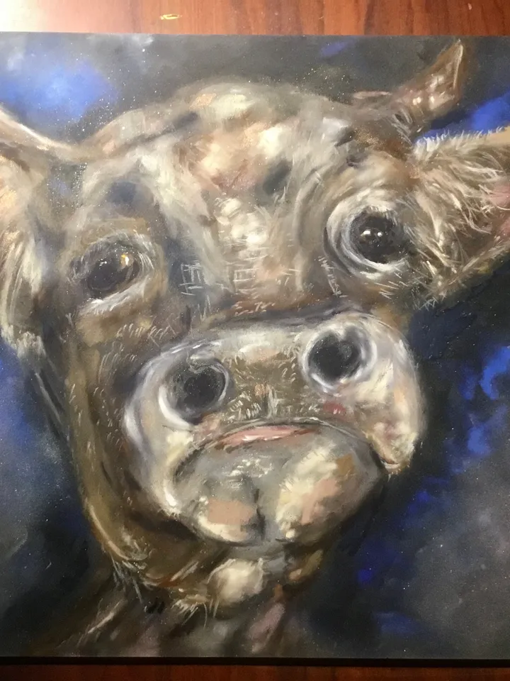 Cow in love,original soft pastel painting on pastelmat,animals pastel painting,one of a kind artwork,wall hanging,gift.