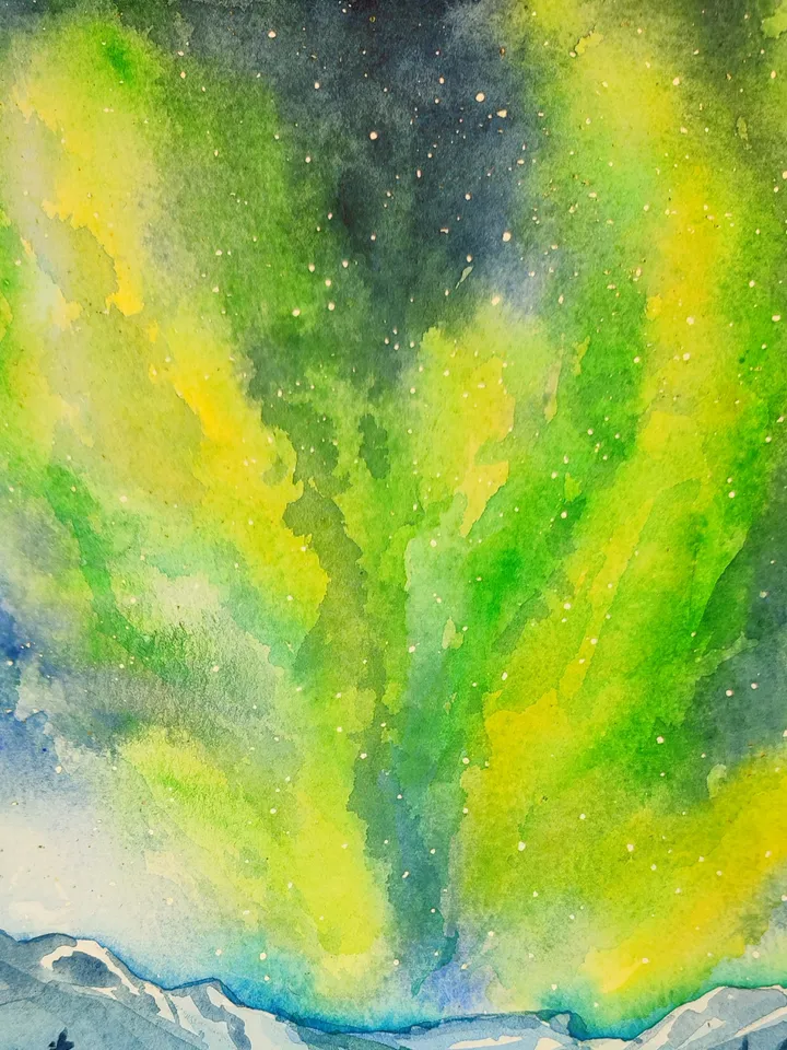original watercolor painting "Northern Lights"