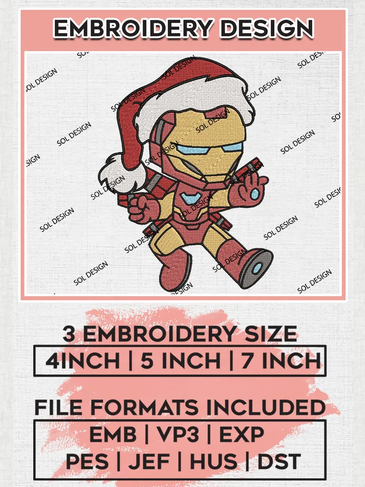 Ironman Christmas x Santa Claus Embroidery Design Files, Marvel Christmas Machine Embroidery, Superhero Embroidery, 3 sizes, Cute Christmas Machine embroidery designs, Digital Download