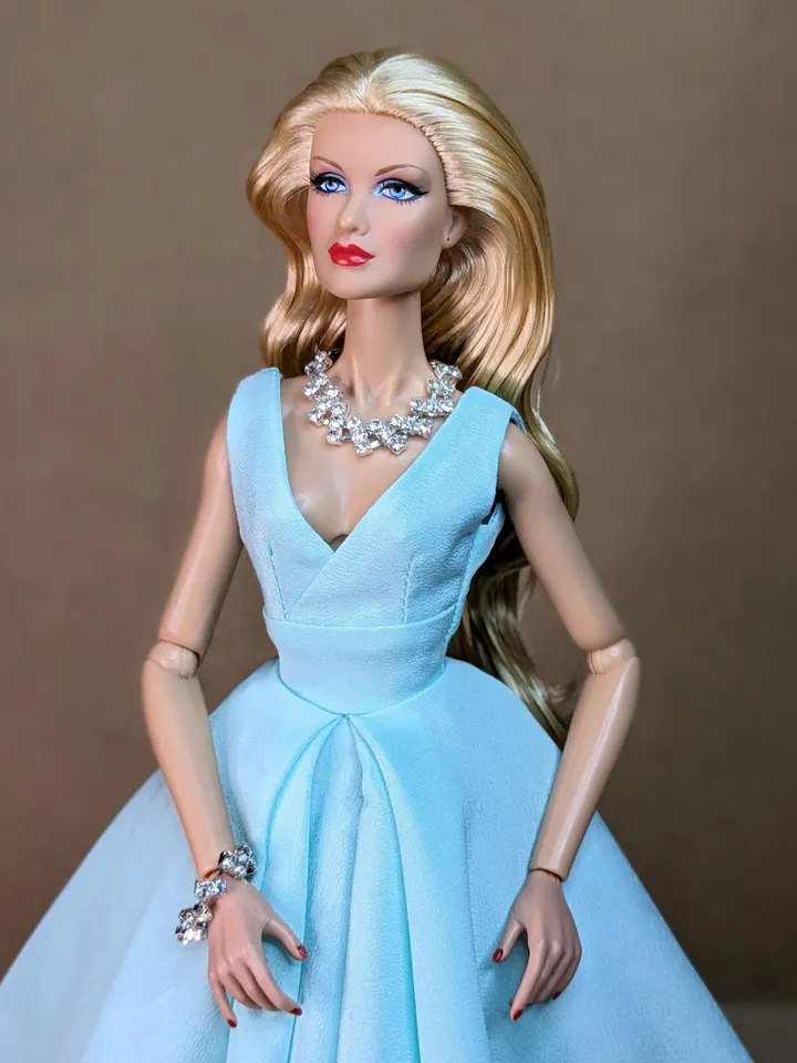 Handmade turquoise evening сlassic gown for 13-inch fashion female dolls