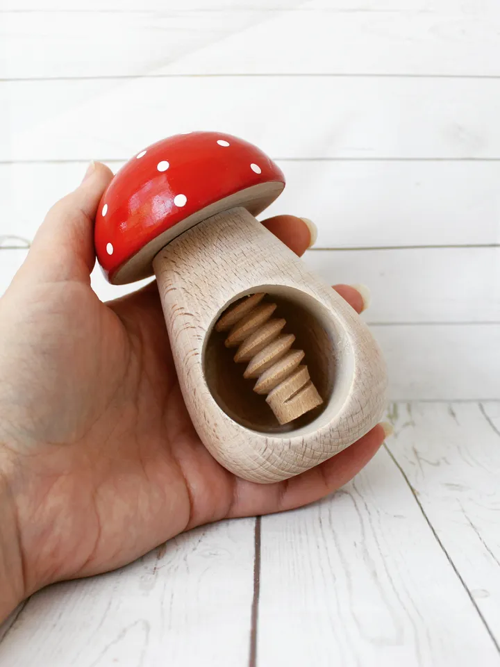 Montessori wooden toy, Wooden mushroom fly agaric, Natural learning toy