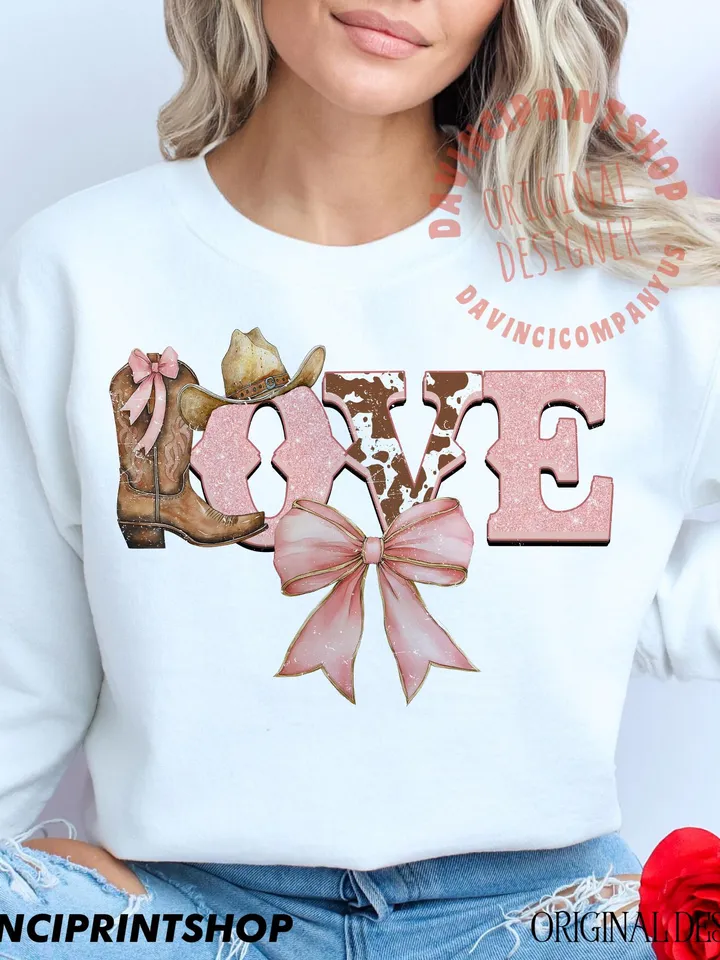 Love Western Png file, Western Valentines png, Love png, Love clipart, Cowgirl Valentines png, Western png, Valentines png, Coquette bow png