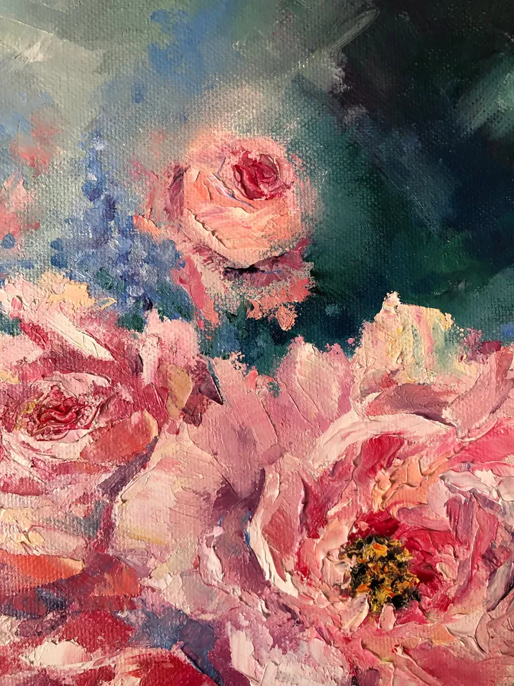 Original Oil Painting Peony Flowers Painting Abstract Flowers Wall art