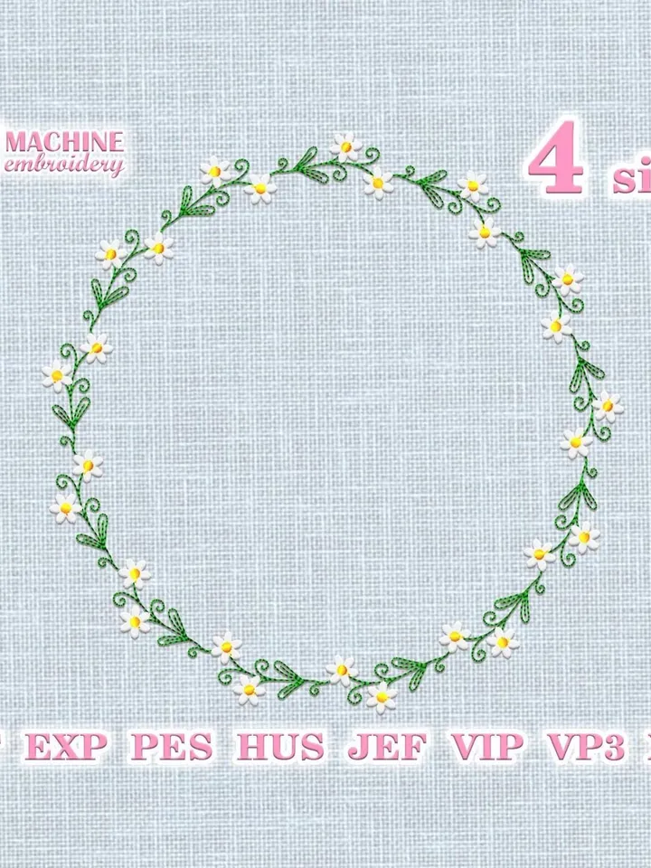 Floral wreath embroidery design Machine embroidery pattern 4 sizes, Circle frame of flowers embroidery files, Floral monogram download #R50