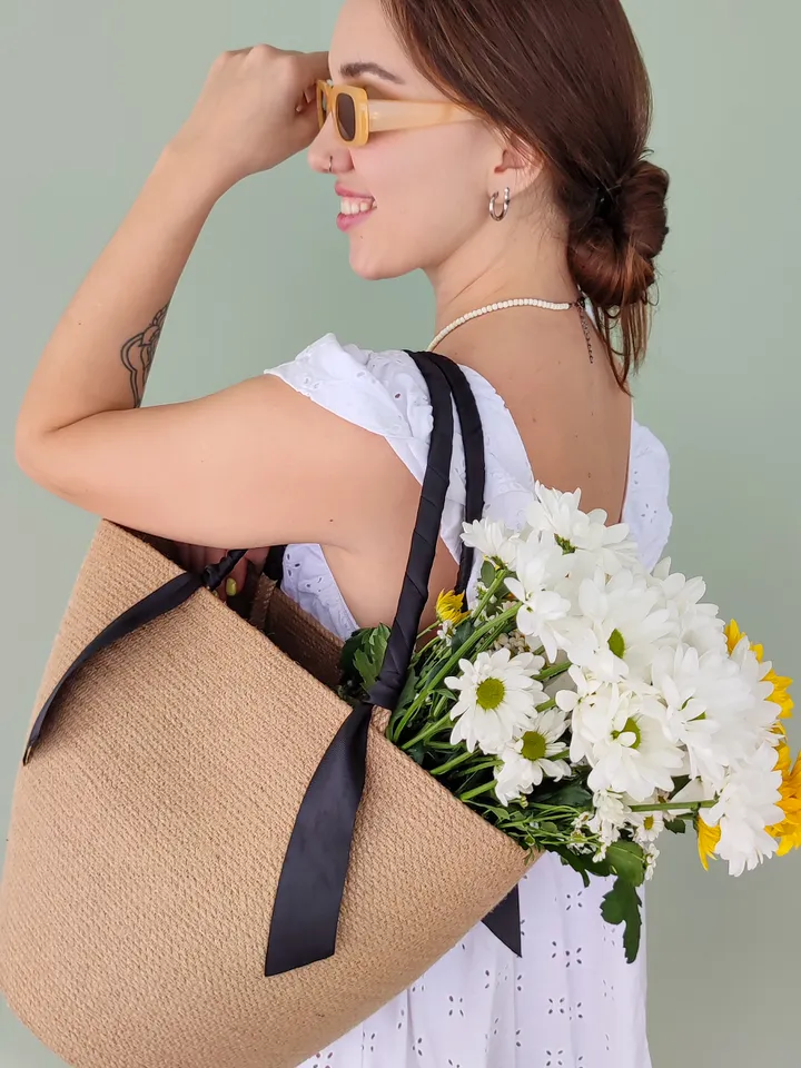 Jute tote bag for market, handmade bag for woman