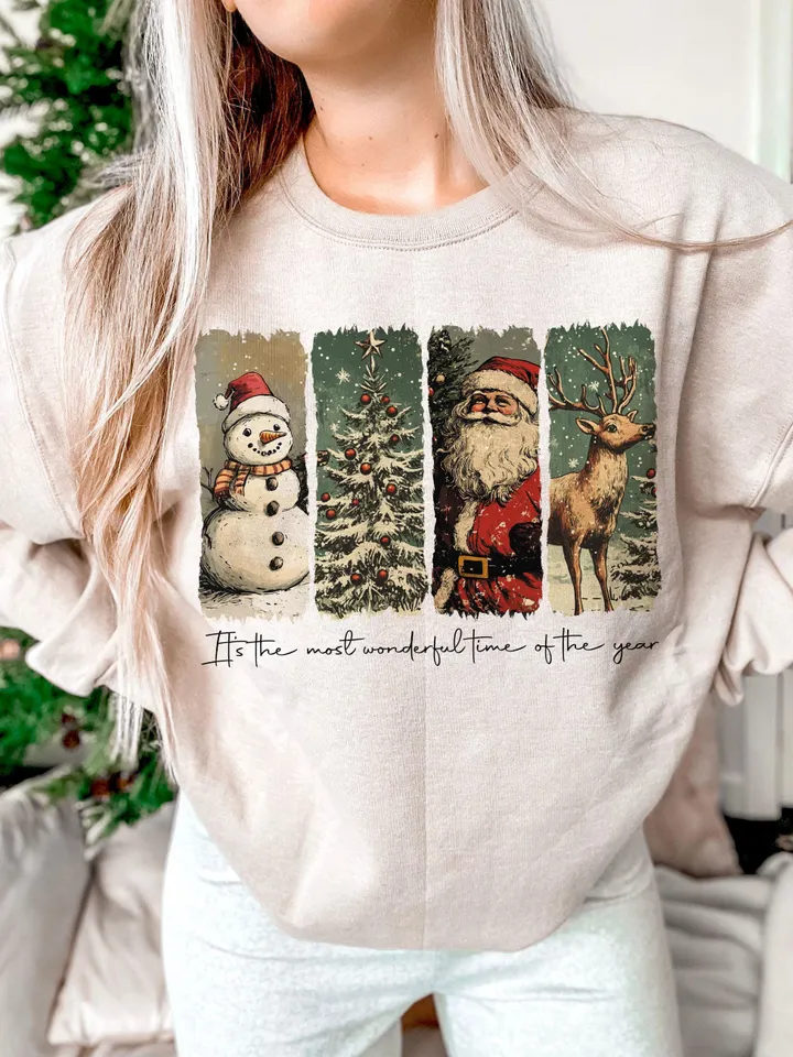 It's the most wonderful time of the year png, Santa Claus png, Vintage Christmas png, Christmas Coquette bow png, Reindeer snowman png