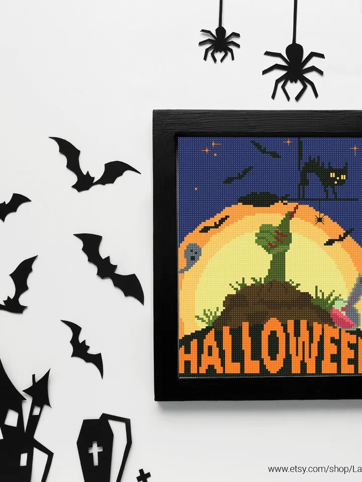Halloween Zombie Cross stitch pattern | Embroidery Pattern | Instant Download | Embroidery Designs