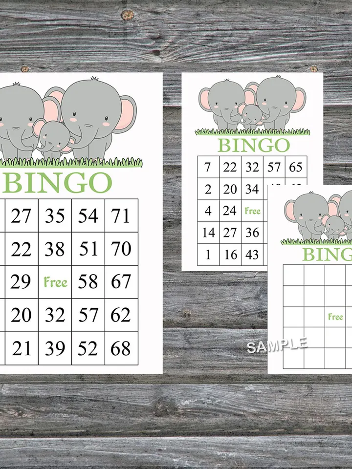 Elephants family bingo cards,Elephant bingo game,Elephant printable bingo cards,60 Bingo Cards,INSTANT DOWNLOAD--300