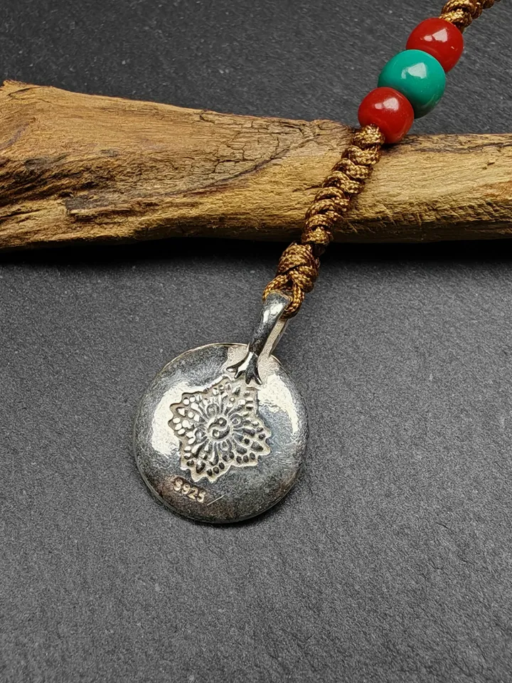 Gandhanra Handmade Tibetan Buddhist Calendar Badge,Melong Mirror, SIPAHO Amulet for Phone or Bage Pendant,Made of Sterling Silver
