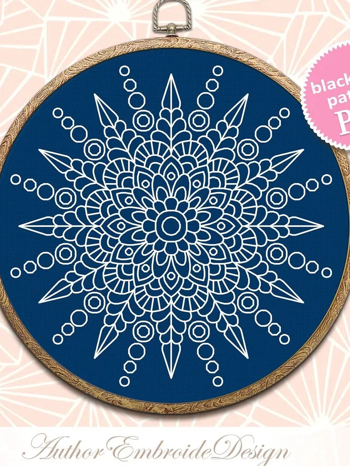 Blackwork mandala pattern PDF instant download Backstitch chart Mandala ornament for hand embroidery PDF, Mandala art, Snowflake #W41
