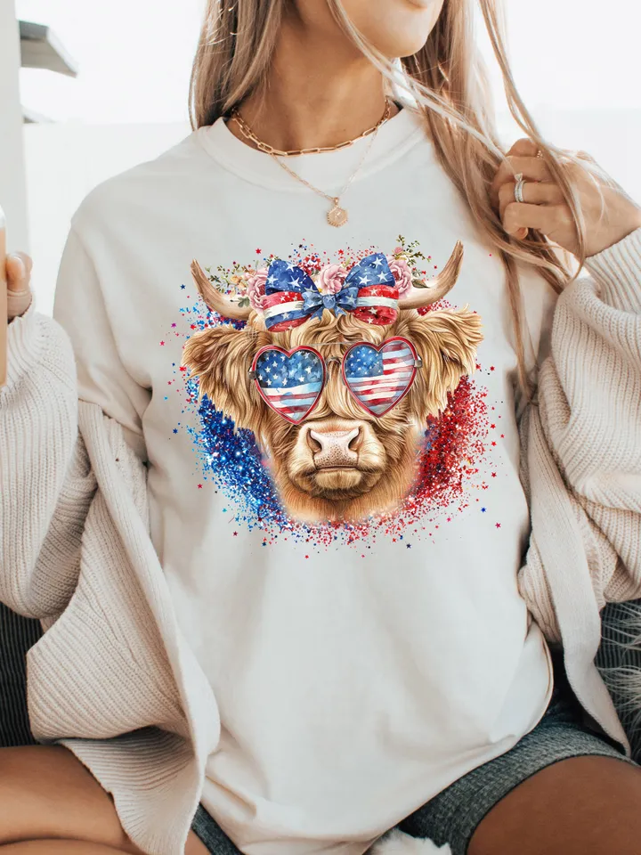 Western America Highland Cow png, America png, 4th Of july png, Western sublimation, American Flag Png, Usa png, America Designs, Freedom