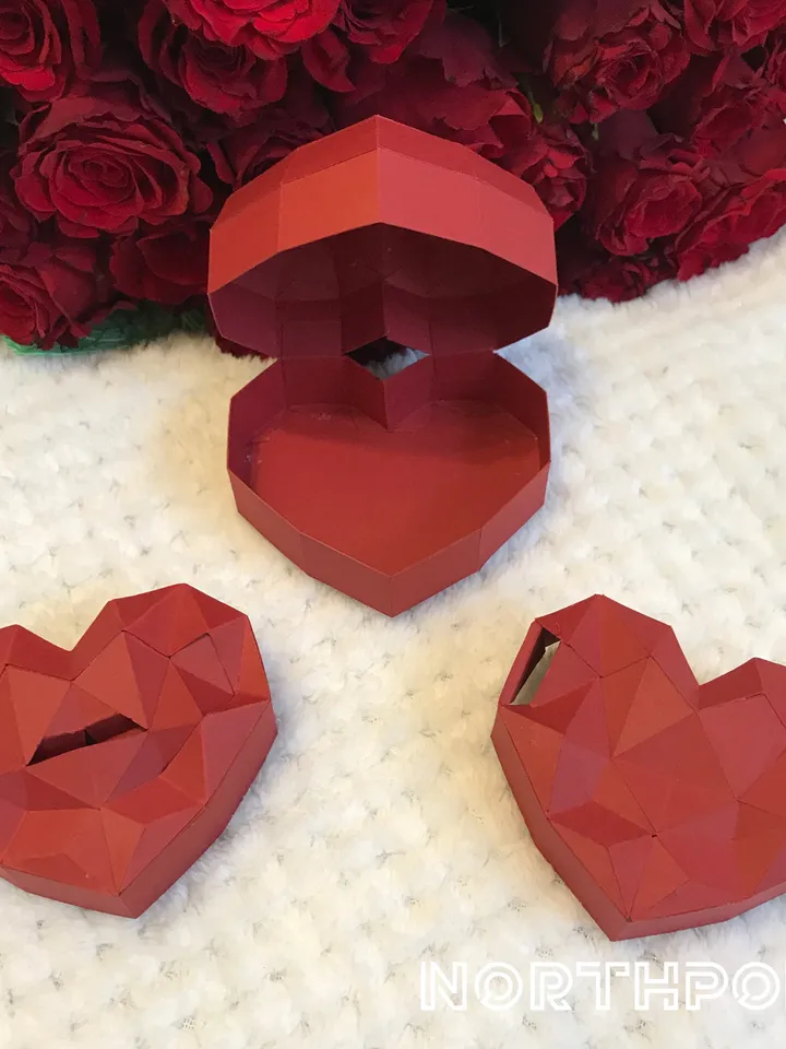 Papercraft Heart Box 2, Digital Template, PDF Download, Gurko, 3D Low Poly, Pepakura, DIY Origami Sculpture, St Valentines Day Decor