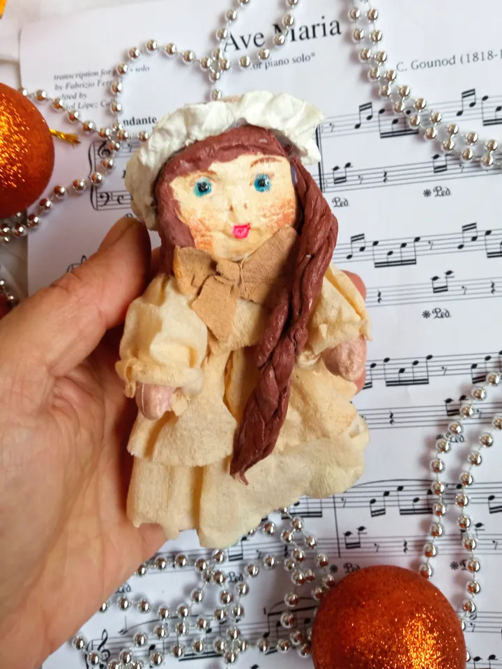 Handmade Doll Ornament - Girl in Beige Dress with Free Shipping! Christmas tree toy. Christmas ornament
