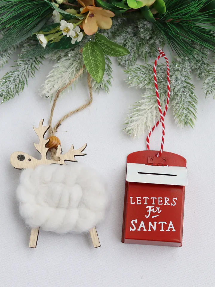 Christmas reindeer ornament wood/wool decor Winter Festive hanging deer decoration