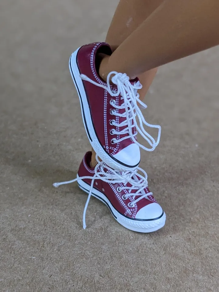 Premium red low sneakers for 12 inch male dolls