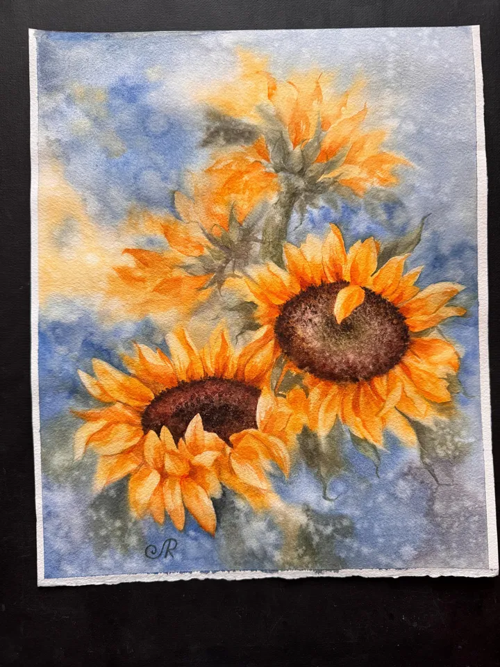 Sunflowers Original Painting Yellow Flowers Painting Wildflowers Watercolor Art Meadow Wall Art