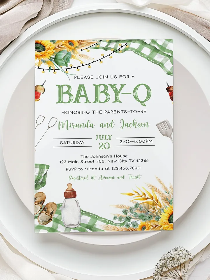 Baby-Q Baby Shower Invitation, BBQ Baby Shower Invite, Backyard Baby Shower, BBQ Party Baby Sprinkle Invitation, Editable Template I116