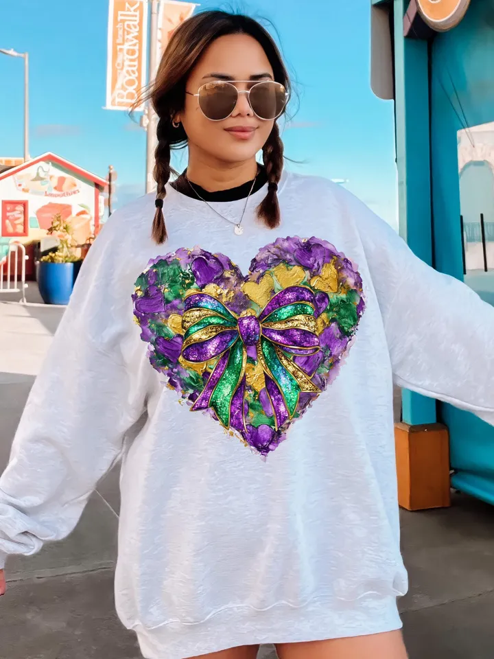 Mardi Gras Bow Sublimation PNG Coquette Bow Mardi Gras Shirt Mardi Beads Louisiana Festival Shirt New Orleans Carnival Glitter Bow Shirt