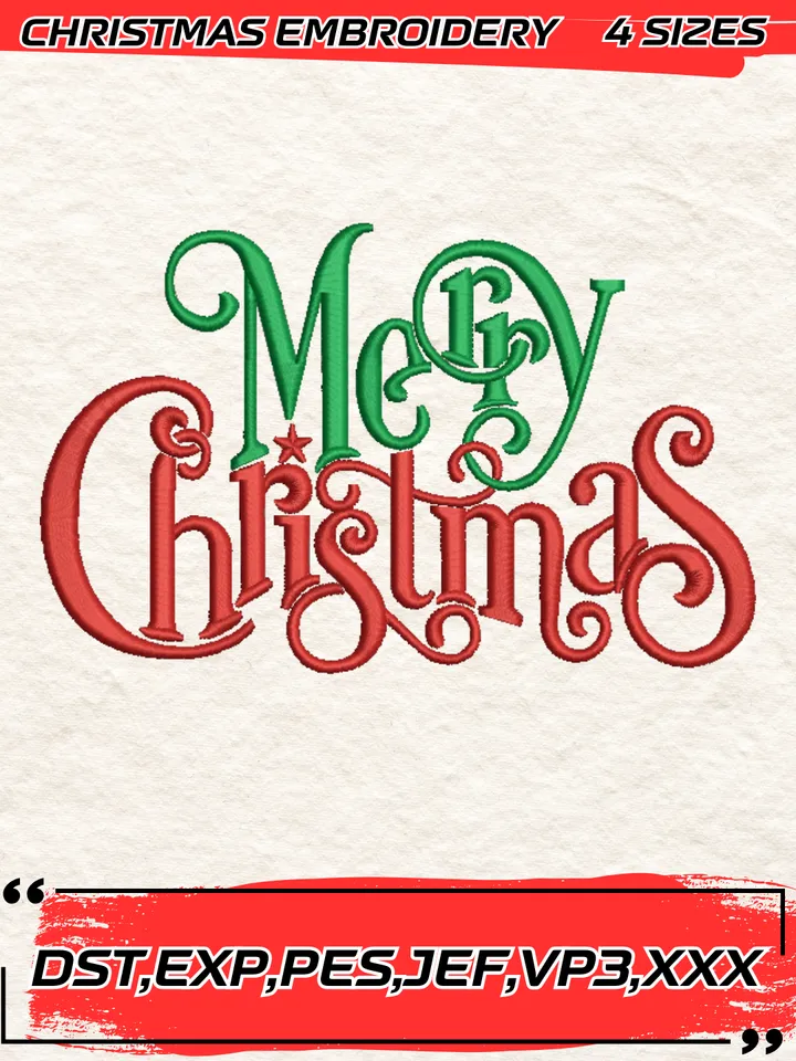 Merry Chrismas Embroidery Design,Christmas Embroidery Design,4 Sizes, Digital Download #3