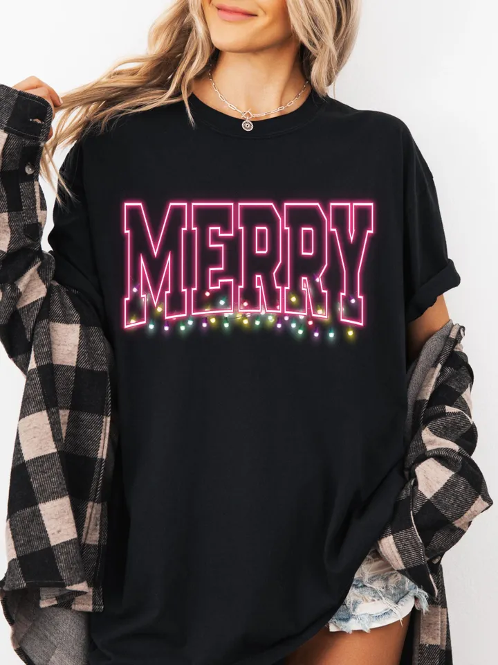 Merry Christmas embroidery Png, Merry Varsity, Neon Stars Sublimation Christmas Shirt Design, Digital Download | Neon Christmas png