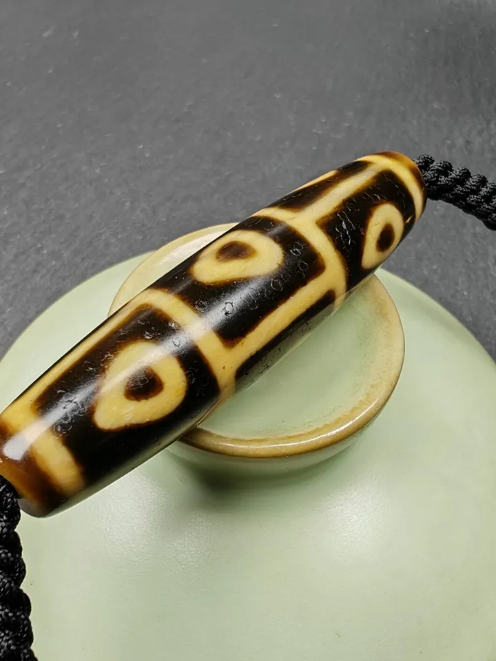 Gandhanra Antique Tibetan 9 Eyes Bodhi Dzi Bead Necklace, 2.13&quot; x 0.51&quot;, 30 Years Old,Protective Jewelry,Spiritual Gift