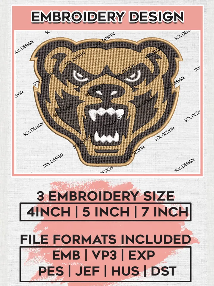 Oakland Golden Grizzlies Head Mascot Logo Machine Embroidery Design, NCAA Oakland Golden Grizzlies Embroidery Design Design files, NCAA Embroidery Designs, NCAA Machine Embroidery Designs, Digital Download