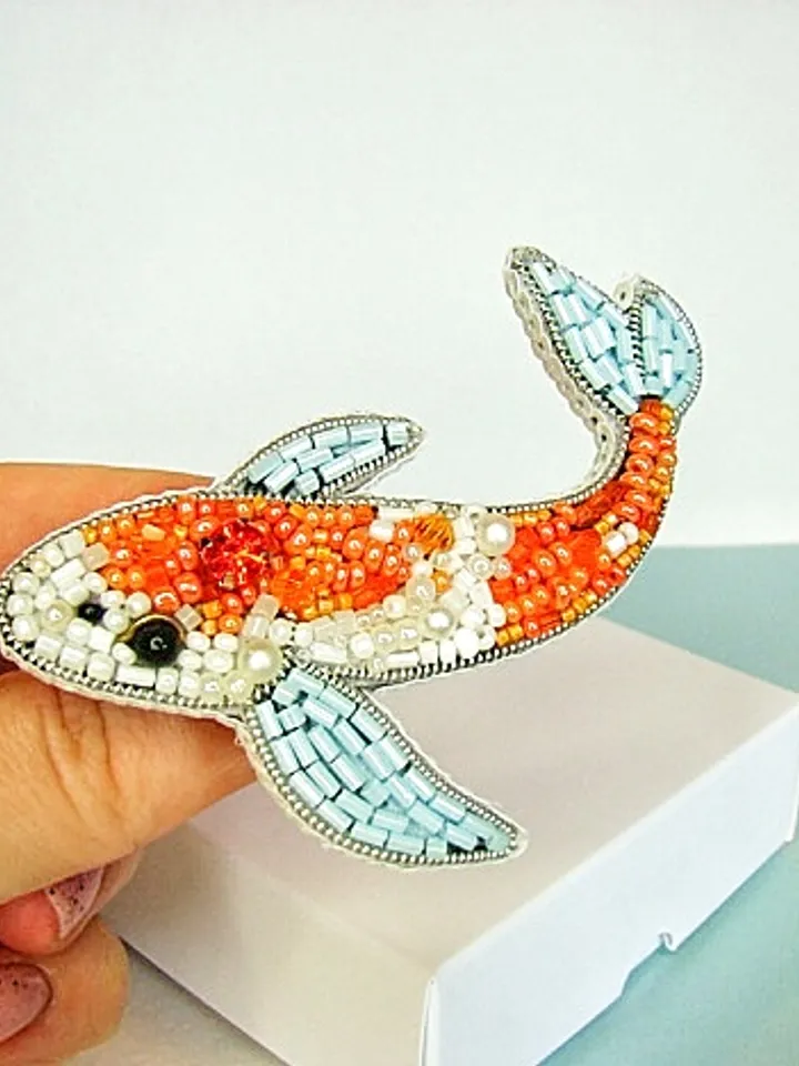 Brooch Koi carp, beaded brooch, embroidered brooch, handmade design, custom brooch, fish brooch