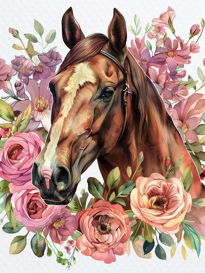10 Floral Horses PNG bundle, Printable Watercolor Floral Horses Clipart for sublimation, Digital download, junk journals, stickers clip art