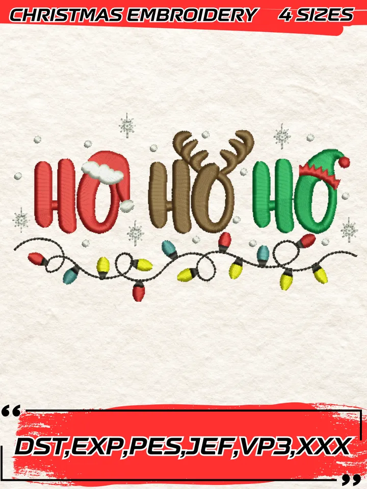 Ho Ho Ho Christmas Embroidery Design,Christmas Embroidery Design,4 Sizes, Digital Download