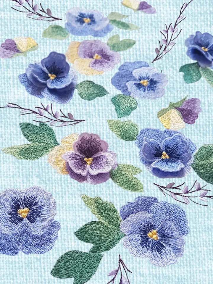 Pansies 3D flowers set machine embroidery designs digital embroidery pattern home and clothing décor embroidery motif 3D embroidery design