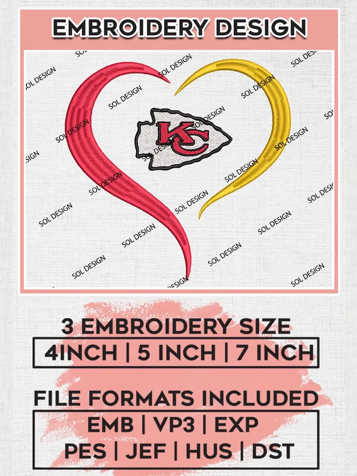 Kansas City Chiefs Love Logo Embroidery Designs, NFL Chiefs , NFL Logo Embroidery Files, NFL Kansas City Chiefs Machine Embroidery Design, Digital Download