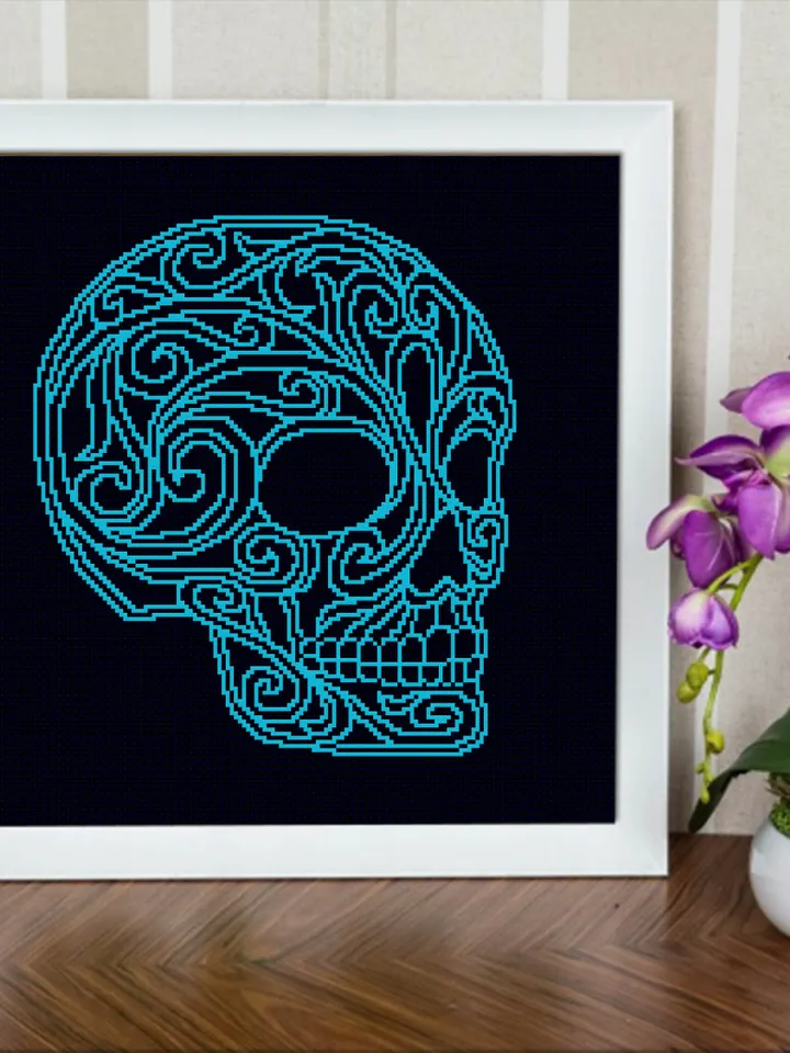 Skull mandala cross stitch pattern download PDF Halloween skull embroidery, DIY home decor, Monochrome cross stitch chart Skull decor #M174