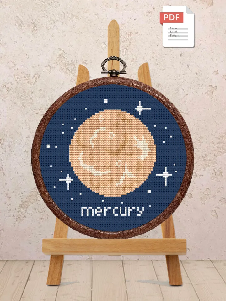 Mercury Cross Stitch Pattern, Planets Cross Stitch Pattern, Mercury Pattern, Space Cross Stitch Pattern, Solar System Patterns #spc001