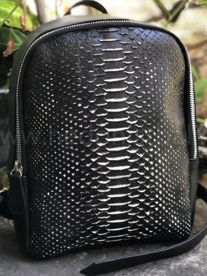Genuine python skin small backpack | leather backpack black white snake| small designer rucksack | Exotic leather bags | Women handmade bags